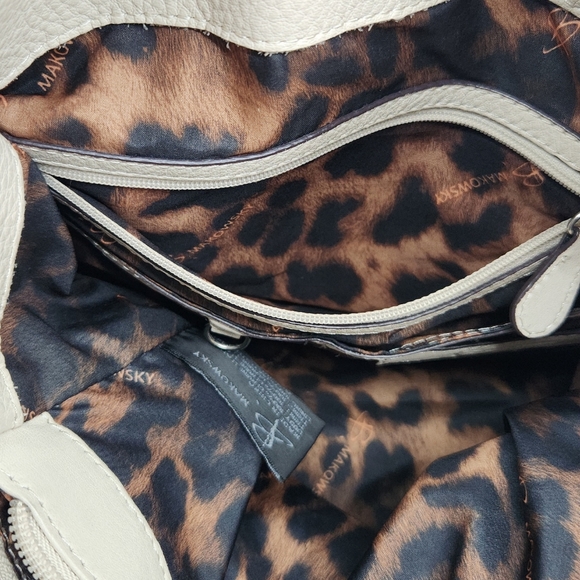 B Makowsky Silver Metallic Baby Blue Colorblock Leather Double Handle Shoulder B - Picture 12 of 16